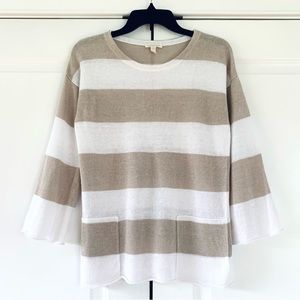 Eileen Fisher Sweater Organic Linen Wide Neutral Stripe Knit Shirt Petite Small